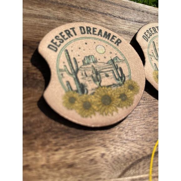 Desert Dreamer Cactus & Sunflower Car Coasters 2 Pack | Car Accessories - Picture 4 of 9